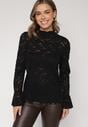Czarna Koronkowa Bluzka ze Stójką i Rozszerzanymi Rękawami Nefina