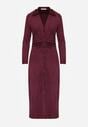 Bordowa Koszulowa Sukienka z Imitacji Zamszu z Marszczeniem w Talii Eselea