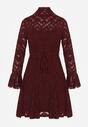 Bordowa Koronkowa Sukienka z Wiązaniem Półgolfem i Falbankami Alnefera