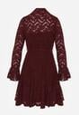 Bordowa Koronkowa Sukienka z Wiązaniem Półgolfem i Falbankami Alnefera