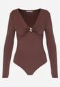 Brązowe Body Ozdobione Aplikacją i Marszczeniem przy Dekolcie Ferenice
