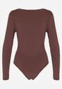 Brązowe Body Ozdobione Aplikacją i Marszczeniem przy Dekolcie Ferenice