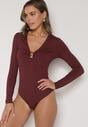 Bordowe Body Ozdobione Aplikacją i Marszczeniem przy Dekolcie Ferenice