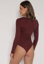 Bordowe Body Ozdobione Aplikacją i Marszczeniem przy Dekolcie Ferenice