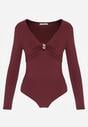 Bordowe Body Ozdobione Aplikacją i Marszczeniem przy Dekolcie Ferenice