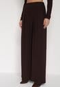 Brązowy Elegancki Komplet Szerokie Spodnie i Bluzka z Usztywnianymi Ramionami Sewesta
