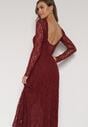 Bordowa Koronkowa Sukienka Taliowana z Odkrytymi Plecami Talifera