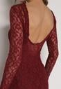 Bordowa Koronkowa Sukienka Taliowana z Odkrytymi Plecami Talifera