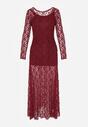 Bordowa Koronkowa Sukienka Taliowana z Odkrytymi Plecami Talifera