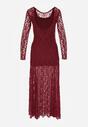 Bordowa Koronkowa Sukienka Taliowana z Odkrytymi Plecami Talifera