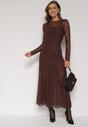Brązowa Koronkowa Sukienka Taliowana z Odkrytymi Plecami Talifera
