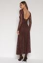 Brązowa Koronkowa Sukienka Taliowana z Odkrytymi Plecami Talifera