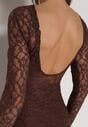 Brązowa Koronkowa Sukienka Taliowana z Odkrytymi Plecami Talifera