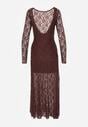 Brązowa Koronkowa Sukienka Taliowana z Odkrytymi Plecami Talifera