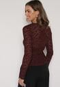 Bordowa Koronkowa Bluzka z Długim Rękawem i Dekoltem w Serek Senafera