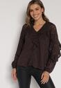 Brązowa Bluzka z Koronki Ozdobiona Falbankami Sewola