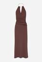 Brązowa Sukienka Koktajlowa z Dekoltem Halter i Odkrytymi Plecami Sewrina
