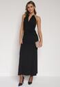 Czarna Sukienka Koktajlowa z Dekoltem Halter i Odkrytymi Plecami Sewrina