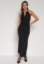 Czarna Sukienka Koktajlowa z Dekoltem Halter i Odkrytymi Plecami Sewrina