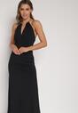 Czarna Sukienka Koktajlowa z Dekoltem Halter i Odkrytymi Plecami Sewrina