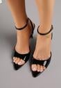 Czarne Lakierowane Sandały na Szpilce z Paseczkiem wokół Kostki Reafera