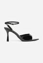Czarne Lakierowane Sandały na Szpilce z Paseczkiem wokół Kostki Reafera
