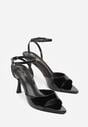 Czarne Lakierowane Sandały na Szpilce z Paseczkiem wokół Kostki Reafera