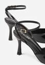 Czarne Lakierowane Sandały na Szpilce z Paseczkiem wokół Kostki Reafera