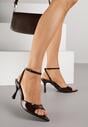 Brązowe Lakierowane Sandały na Szpilce z Paseczkiem wokół Kostki Reafera