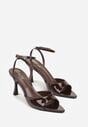 Brązowe Lakierowane Sandały na Szpilce z Paseczkiem wokół Kostki Reafera