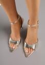 Złote Lakierowane Sandały na Szpilce z Paseczkiem wokół Kostki Reafera
