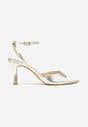 Złote Lakierowane Sandały na Szpilce z Paseczkiem wokół Kostki Reafera