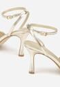 Złote Lakierowane Sandały na Szpilce z Paseczkiem wokół Kostki Reafera