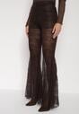 Brązowe Koronkowe Spodnie Dzwony z Wysokim Stanem Solifera