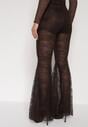 Brązowe Koronkowe Spodnie Dzwony z Wysokim Stanem Solifera