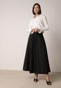Czarna Wiskozowa Spódnica o Rozkloszowanym Kroju z Paskiem z Klamrą Lawedisa