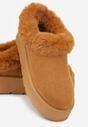 Brązowe Śniegowce na Grubej Podeszwie z Niską Cholewką i Futerkiem Sewone