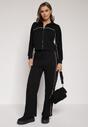 Czarny Retro Komplet Dresowy z Wiskozą Szerokie Spodnie i Bluza ze Stójką Sewelda