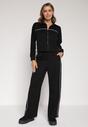 Czarny Retro Komplet Dresowy z Wiskozą Szerokie Spodnie i Bluza ze Stójką Sewelda