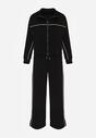 Czarny Retro Komplet Dresowy z Wiskozą Szerokie Spodnie i Bluza ze Stójką Sewelda