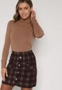 Brązowa Spódnica z Wiskozą Zdobiona Guzikami i Metaliczną Nicią Sewsela