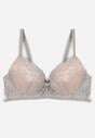 Szaro-Różowy Klasyczny Biustonosz Zdobiony Koronką i Aplikacją Metheis