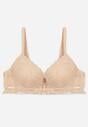 Beżowy Klasyczny Biustonosz Zdobiony Koronką i Aplikacją Metheis