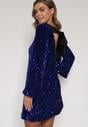 Niebieska Cekinowa Sukienka z Odkrytymi Plecami i Wiązaniem Diadina