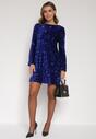Niebieska Cekinowa Sukienka z Odkrytymi Plecami i Wiązaniem Diadina