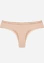 Beżowe Majtki Stringi z Subtelną Koronką z Bawełną Adriedah