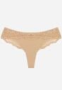 Beżowe Majtki Typu Stringi z Koronką Nedareanes