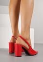 Czerwone Lakierowane Sandały na Obcasie Bez Pięty Halavea
