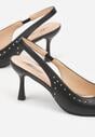 Czarne Sandały na Szpilce z Odkrytą Piętą Zdobione Nitami Sewlora