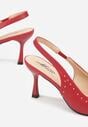 Czerwone Sandały na Szpilce z Odkrytą Piętą Zdobione Nitami Sewlora